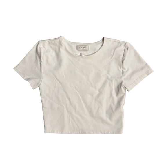 Babaton White Fitted Stretch Tee Small Minimalist Cropped Short Sleeve Top - Picture 1 of 3